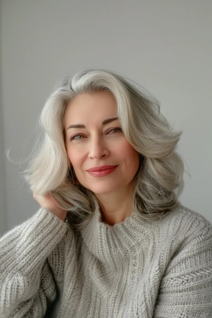 Voluminous Shoulder-Length Blowout with Face-Framing Layers