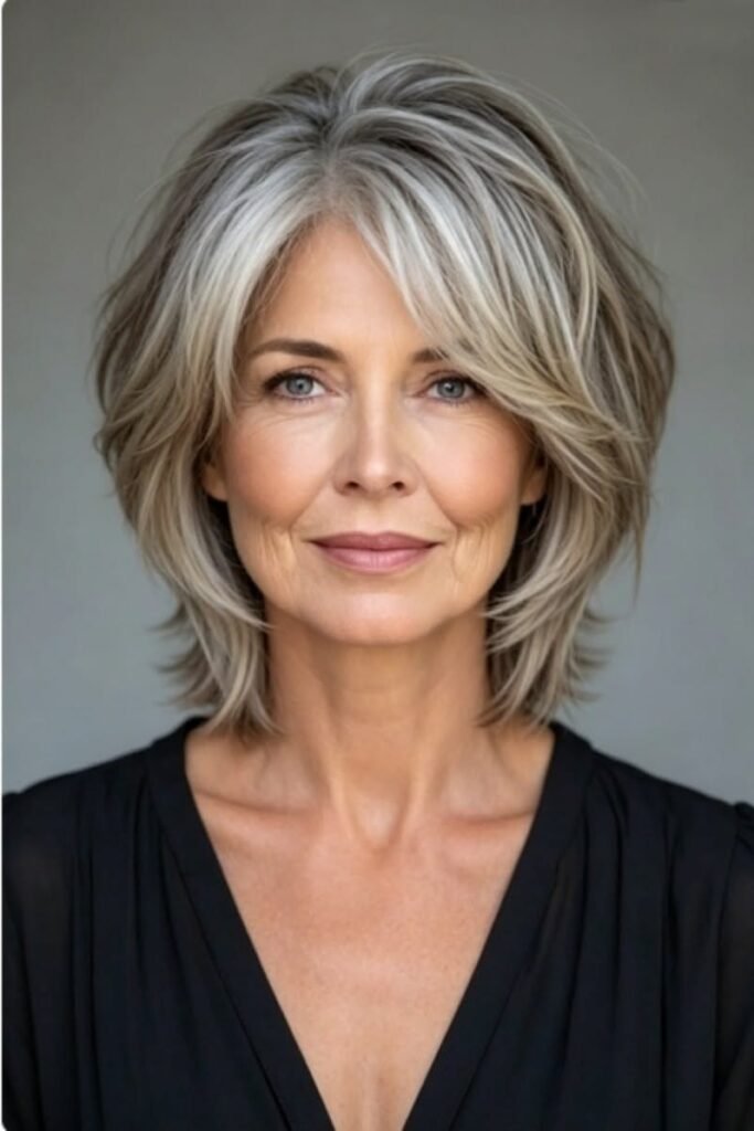 Voluminous Shoulder-Length Cut with Soft Side-Swept Layers