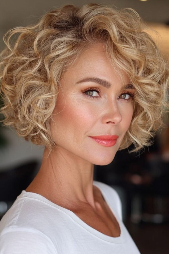 Voluminous Side-Swept Curly Bob