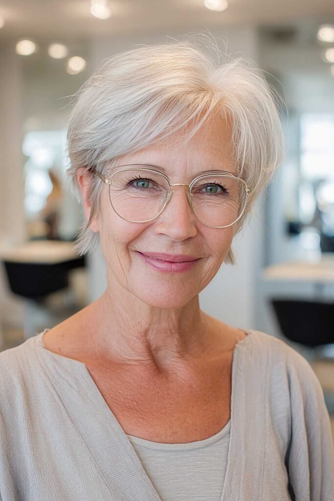 Voluminous Silver Pixie with Soft Crown Lift