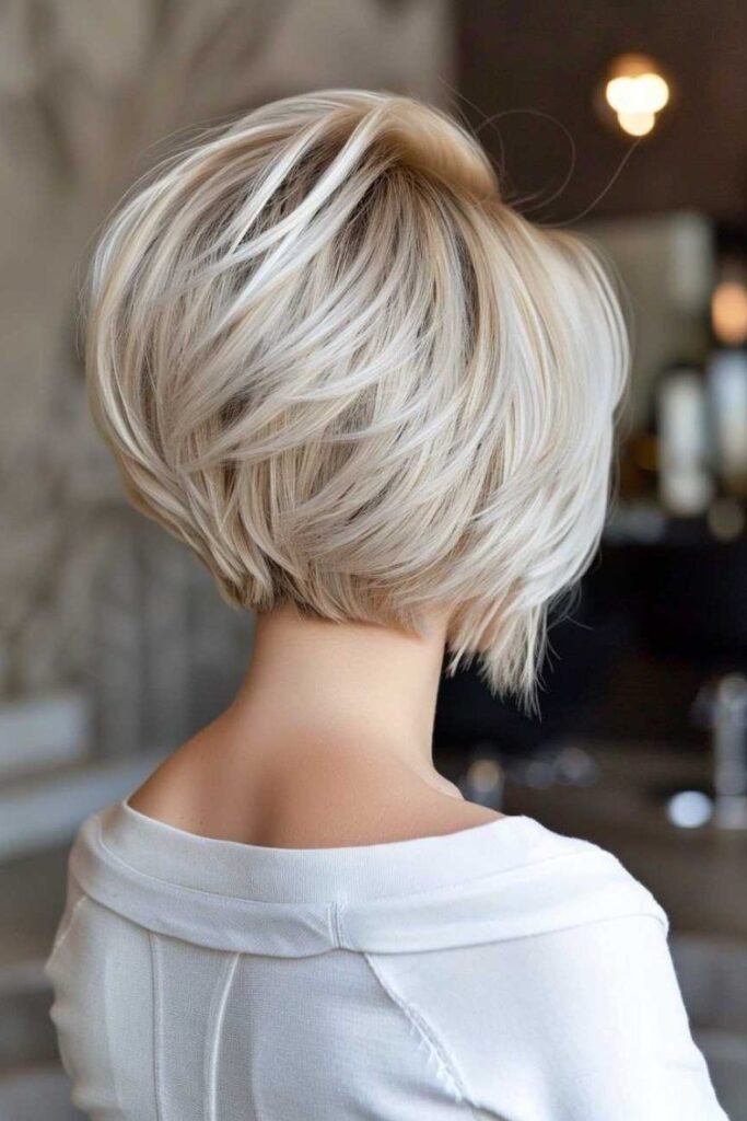 Voluminous Stacked Blonde Bob Back View
