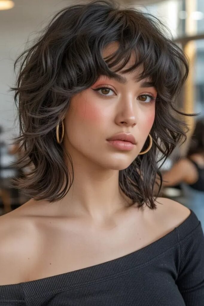 Voluminous Textured Layered Bob with Soft Bangs