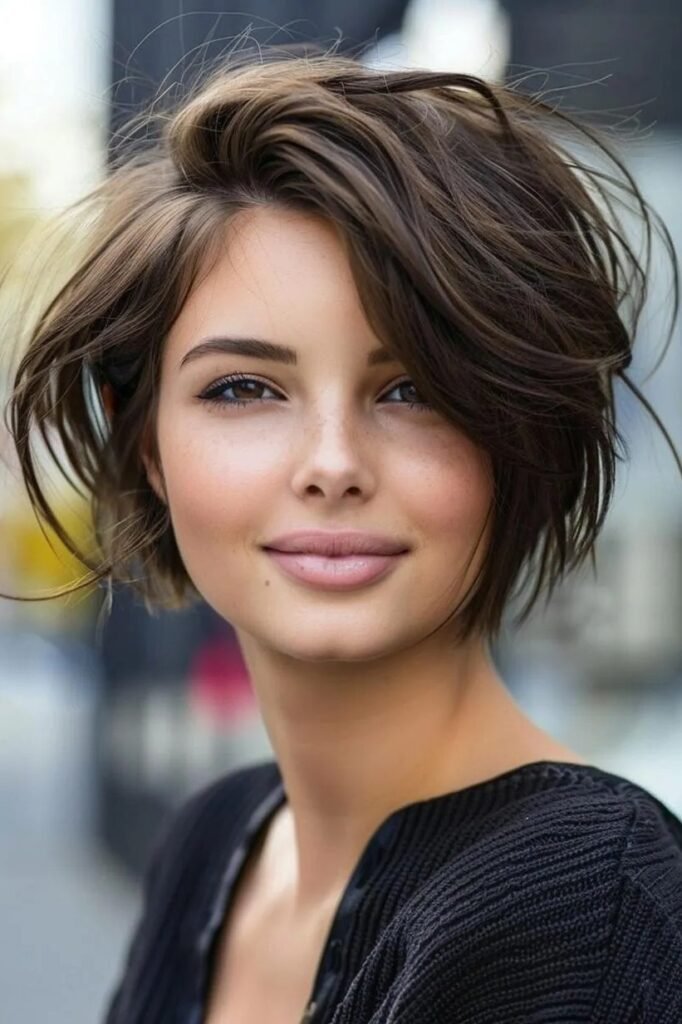 Voluminous Tousled Layered Bob with Deep Side Part