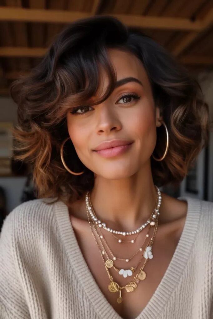 Voluminous Wavy Bob with Side-Swept Bangs