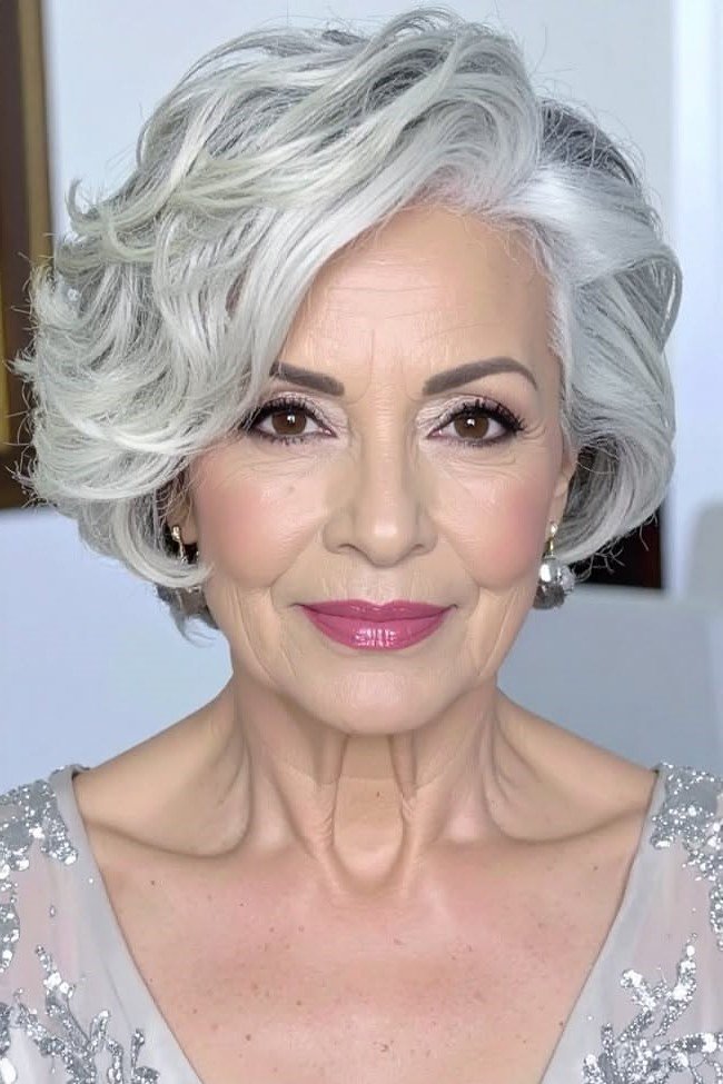 Voluminous Wavy Bob with Swept-Back Layers