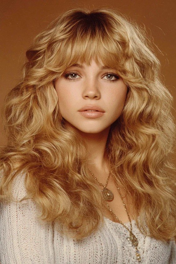 Voluminous Wavy Shag with Soft Curtain Bangs