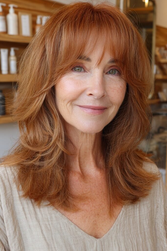 Warm Auburn Layered Cut with Face-Framing Bangs