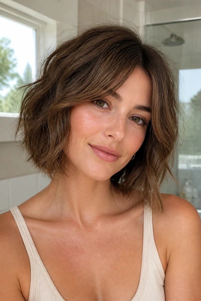 Wavy Bob with Center Part and Face-Framing Layers