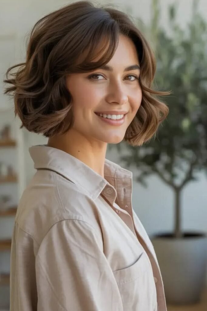 Wavy Bob with Face-Framing Curtain Bangs