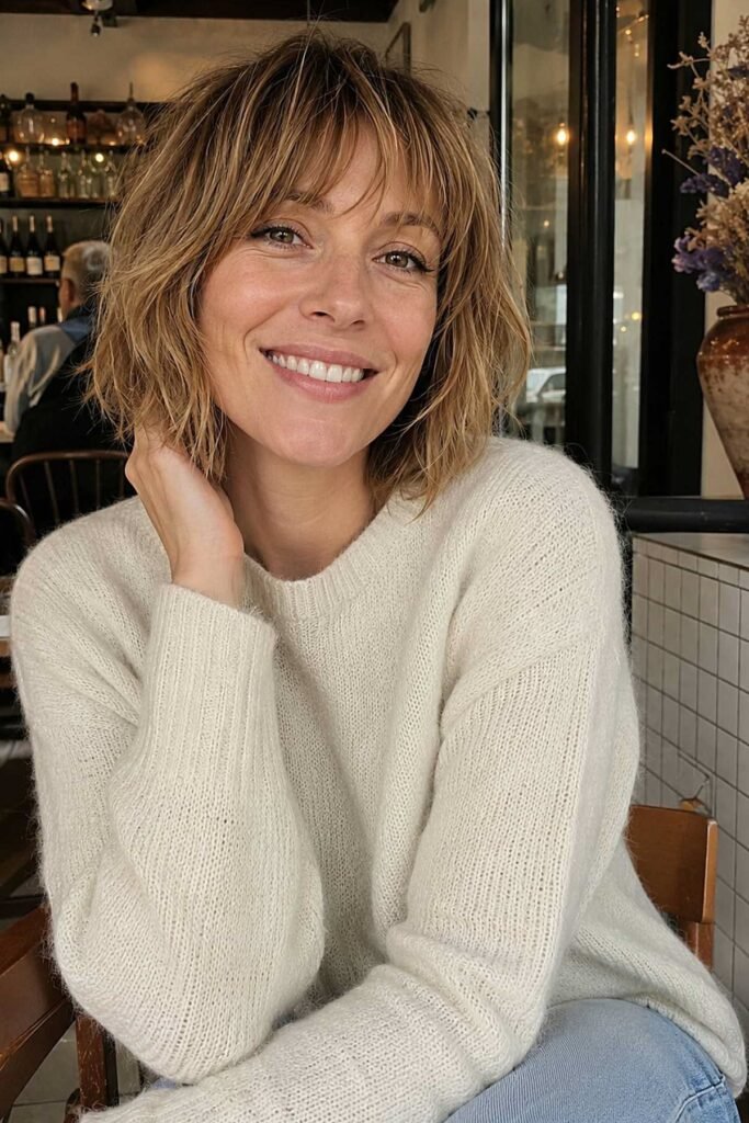 Wavy Bob with Soft Textured Bangs