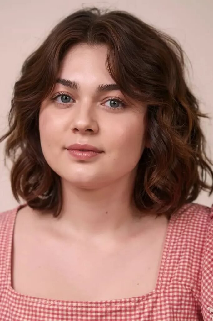 Wavy Brown Bob with Soft Center-Parted Layers