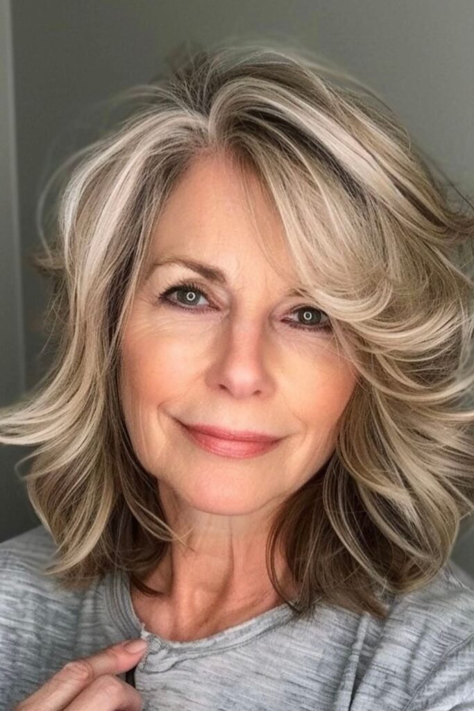 Wavy Layered Bob with Deep Side Part and Face-Framing Bangs