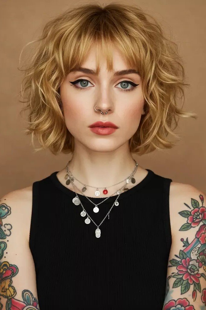 Wavy Layered Bob with Soft Bangs