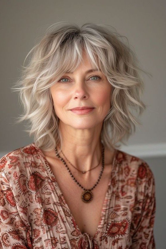 Wavy Layered Bob with Soft Bangs