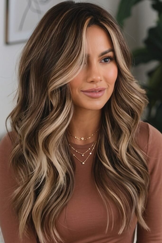 Wavy Layered Hair with Prominent Face-Framing Highlights