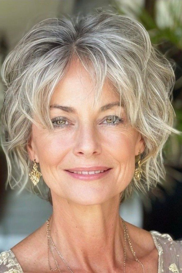 Wavy Shag Bob with Center-Parted Fringe