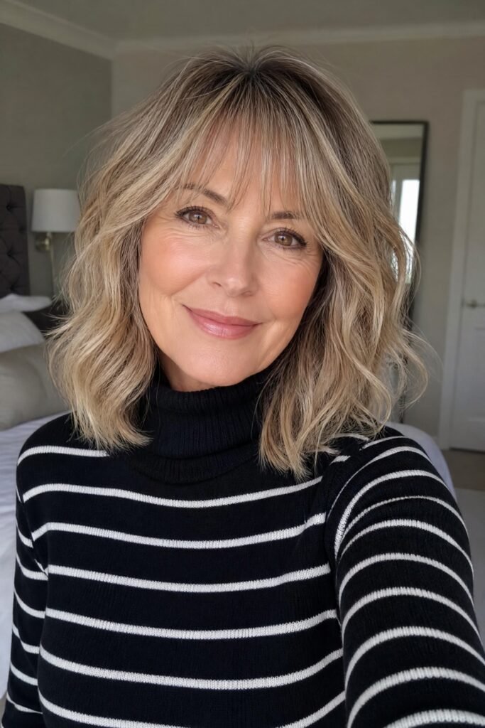 Wavy Textured Bob with Face-Framing Bangs